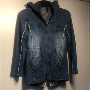 Women’s Blue Denim Shirt Jacket with Hood